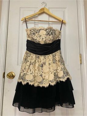 strapless open back dress Berylove Women Blue Floral Mini Dress A-Line Spaghetti Straps Tiered Short  Homecoming Dress main image 1